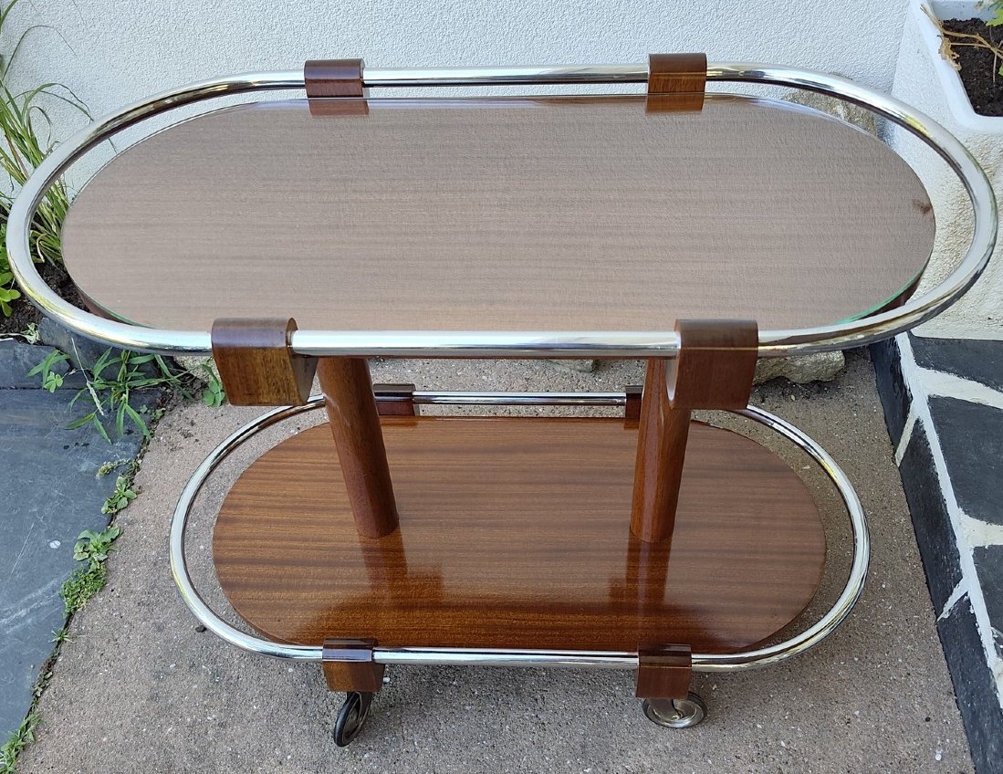 Art Deco Side Table In Mahogany And Chrome