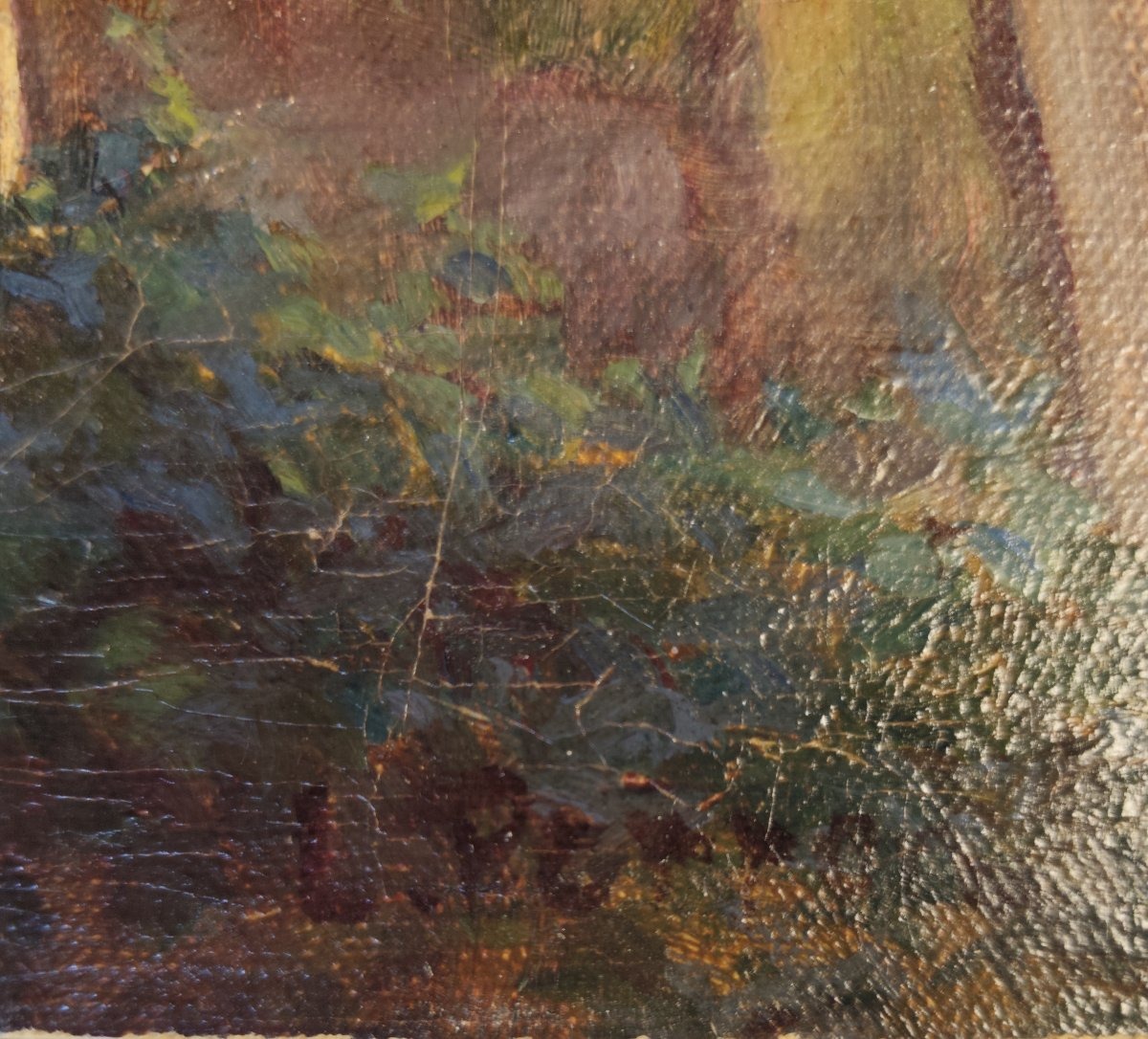 Enfant jouant avec un chat, huile sur panneau de Charles Perron-photo-5