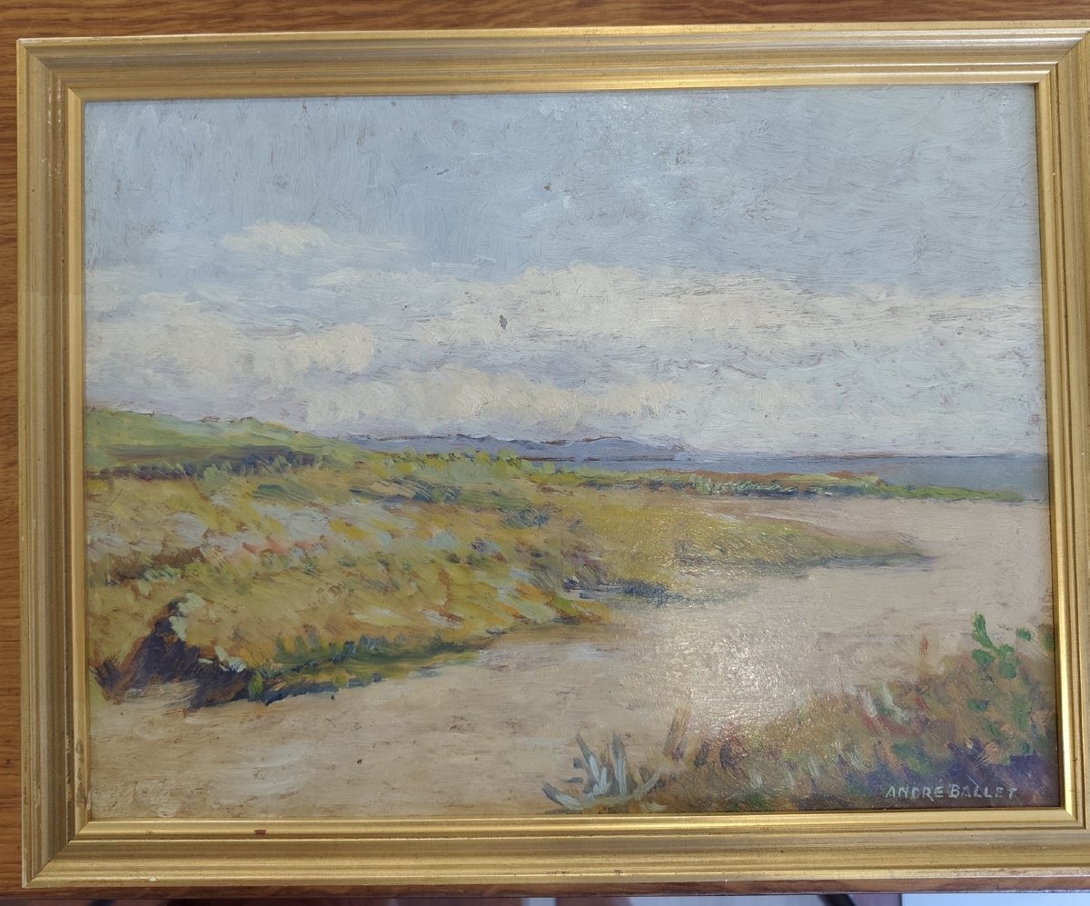 Seaside, Oil On Cardboard By André Ballet-photo-2