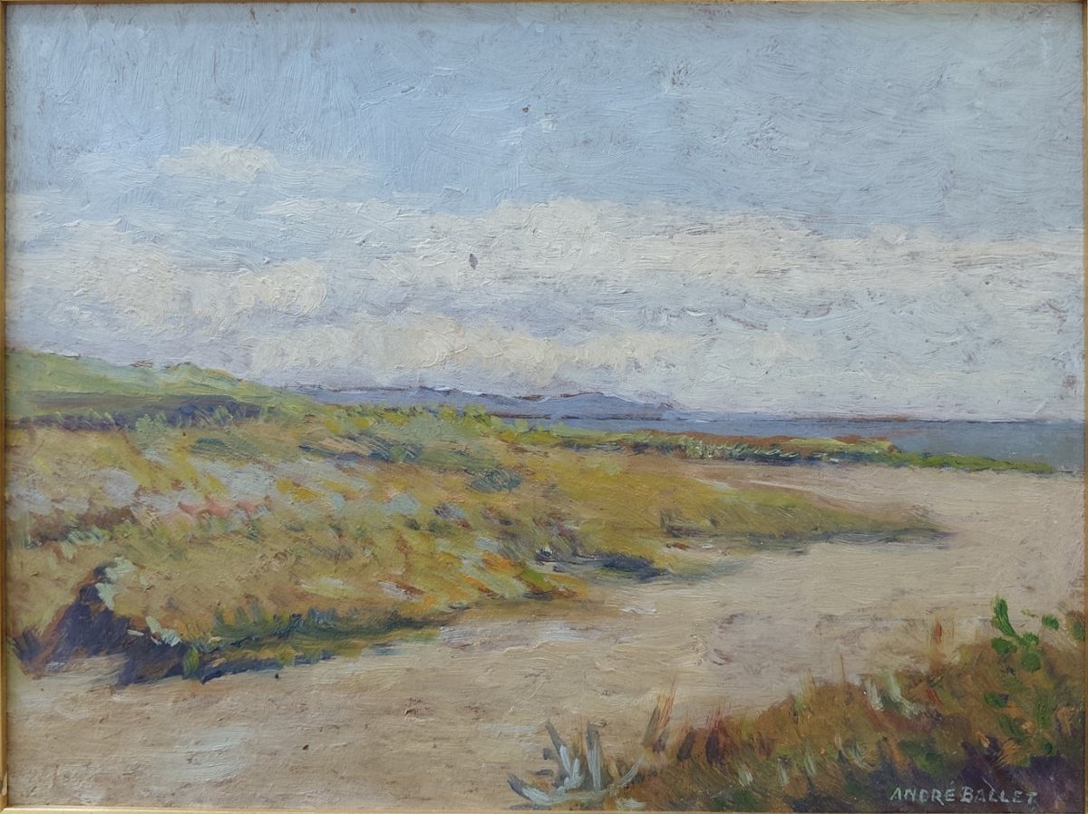 Seaside, Oil On Cardboard By André Ballet