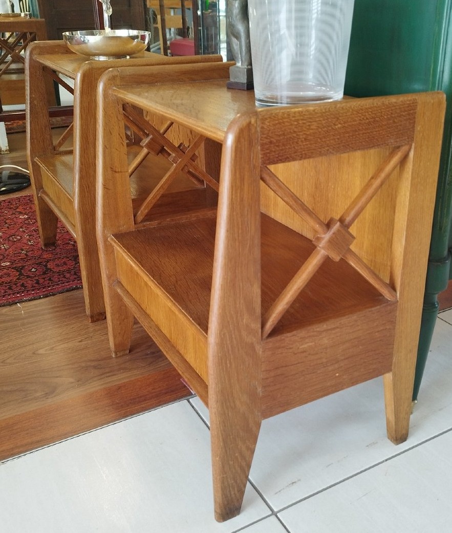 Pair Of Solid Oak Nightstands, In The Style Of Jacques Adnet-photo-3