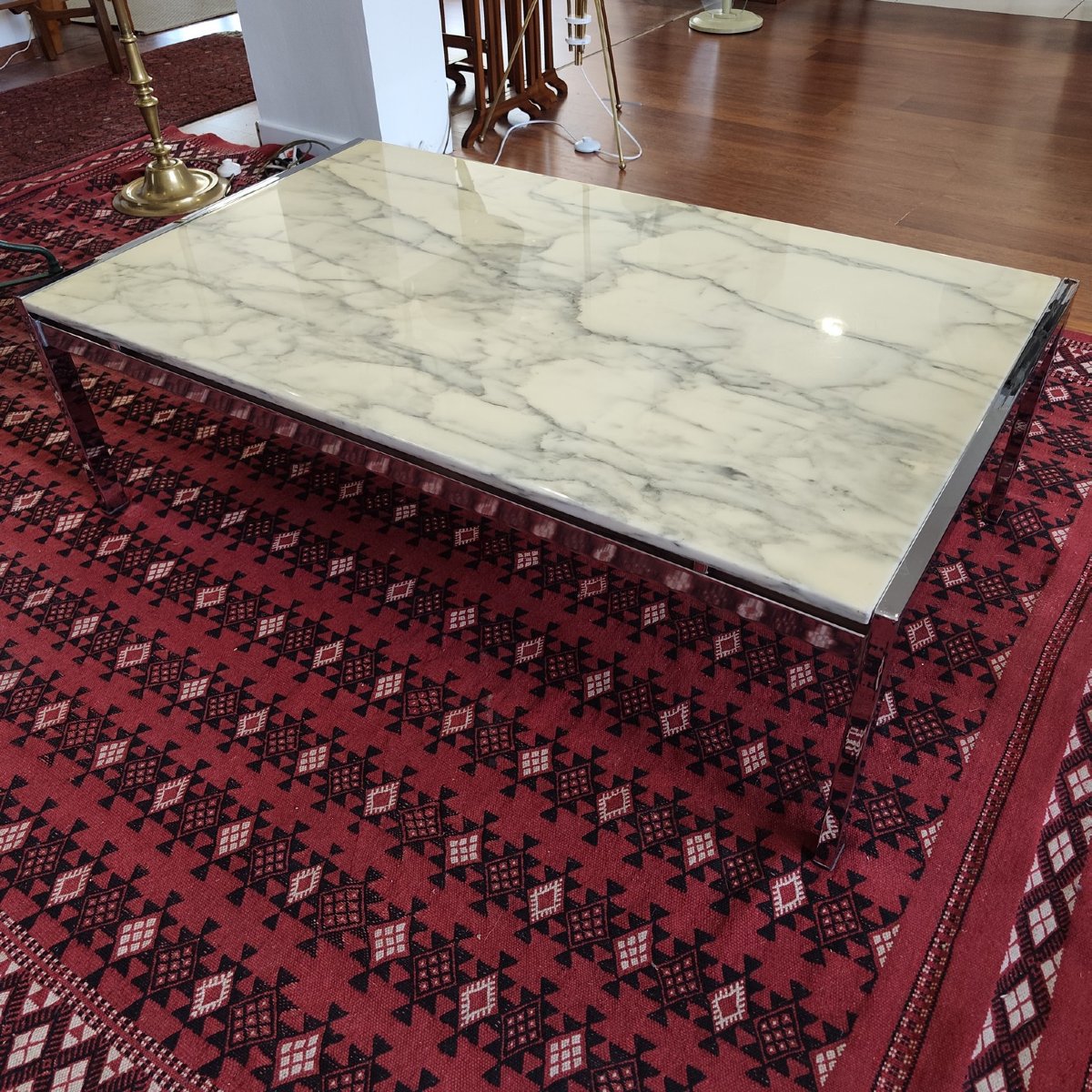 Table basse chrome et marbre-photo-3