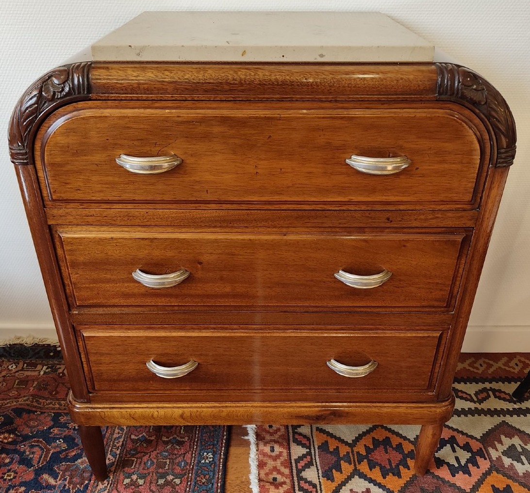 Petite commode Art Déco en acajou massif et marbre-photo-2