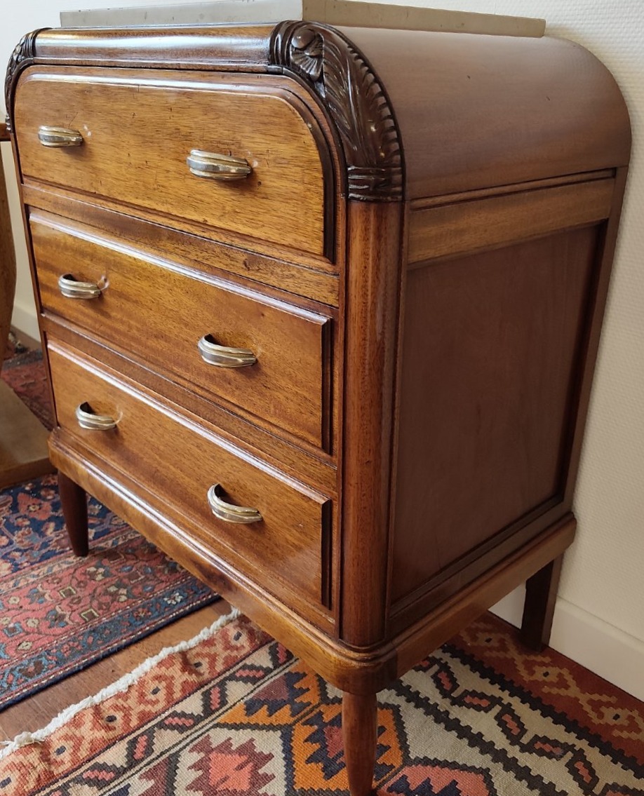 Petite commode Art Déco en acajou massif et marbre-photo-3