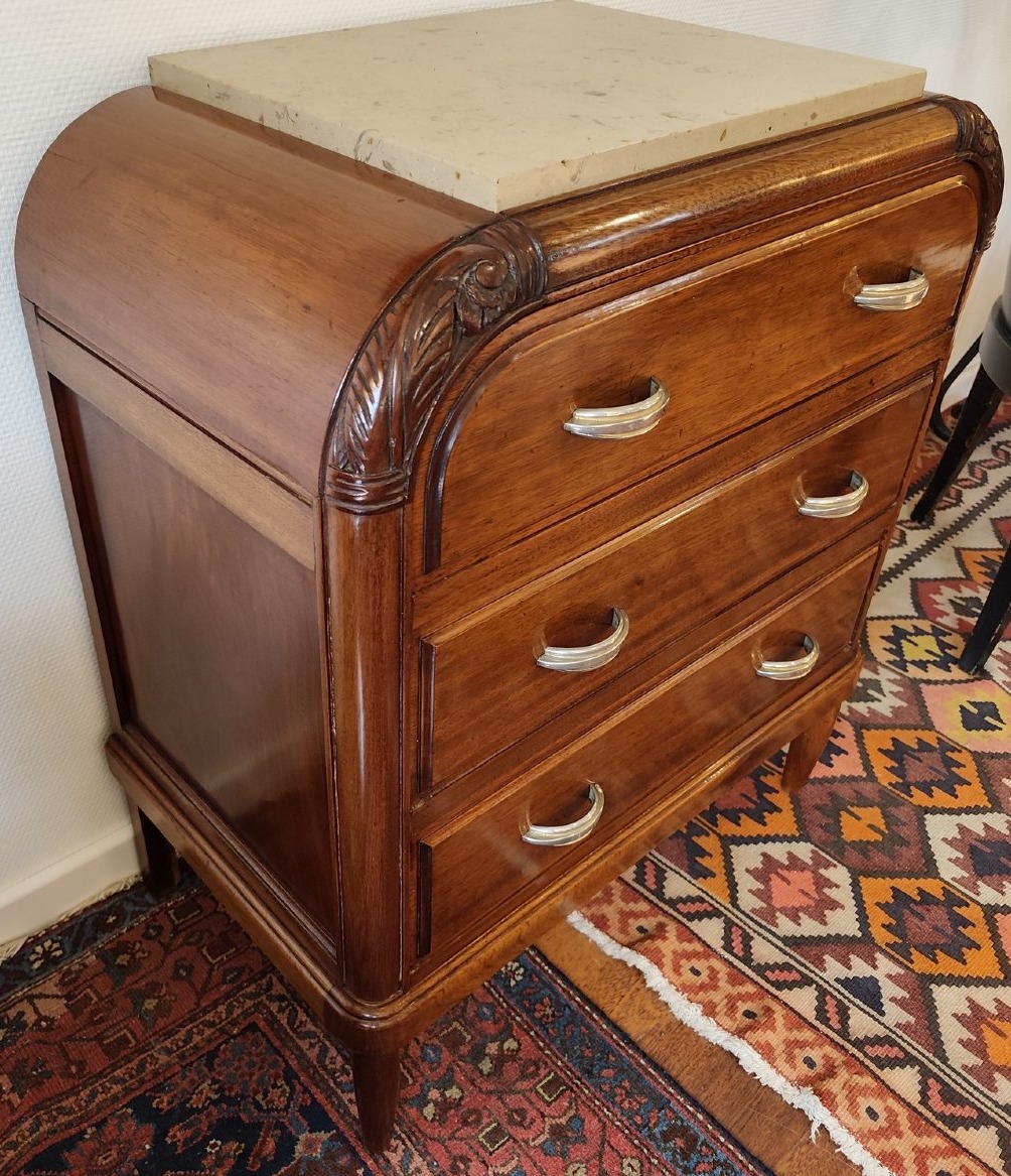 Petite commode Art Déco en acajou massif et marbre-photo-1