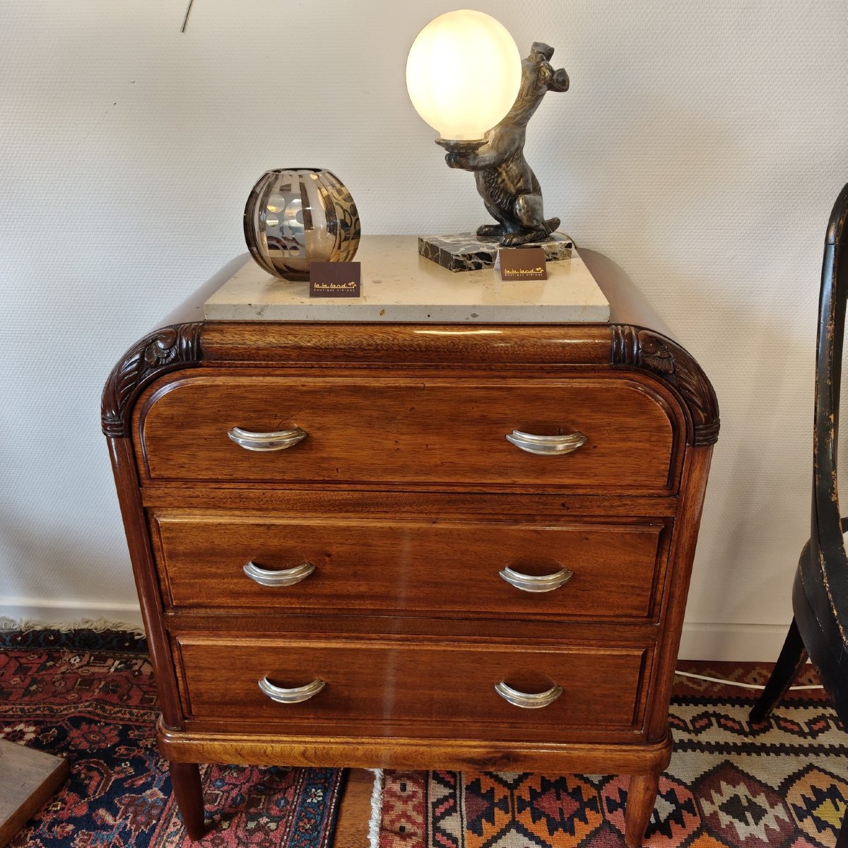 Petite commode Art Déco en acajou massif et marbre-photo-4