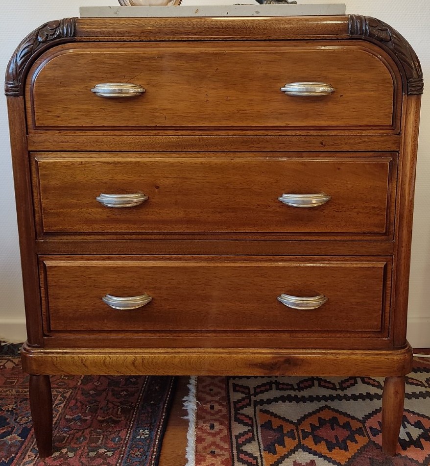 Petite commode Art Déco en acajou massif et marbre