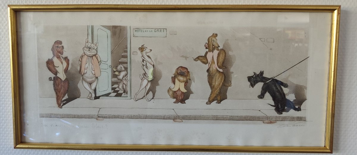 Art Deco Engraving Of Dogs, By Boris O'klein
