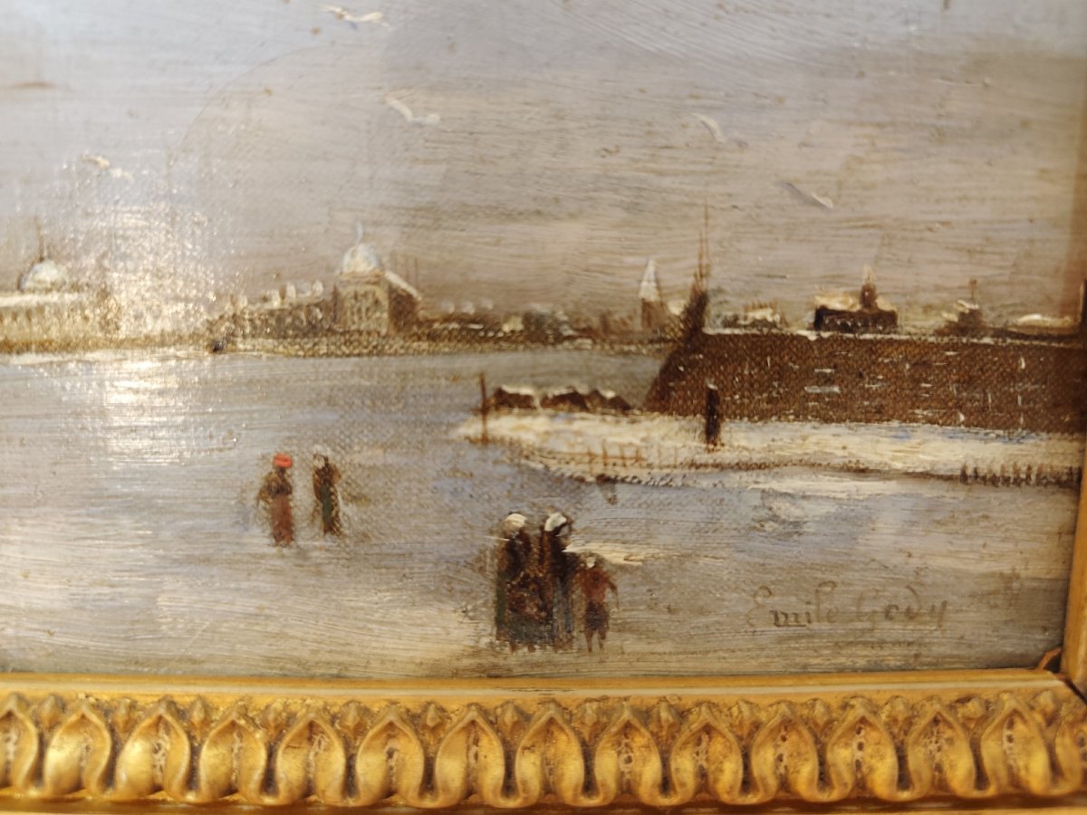 Venice In The Snow, Oil On Canvas By Emile Gody-photo-4
