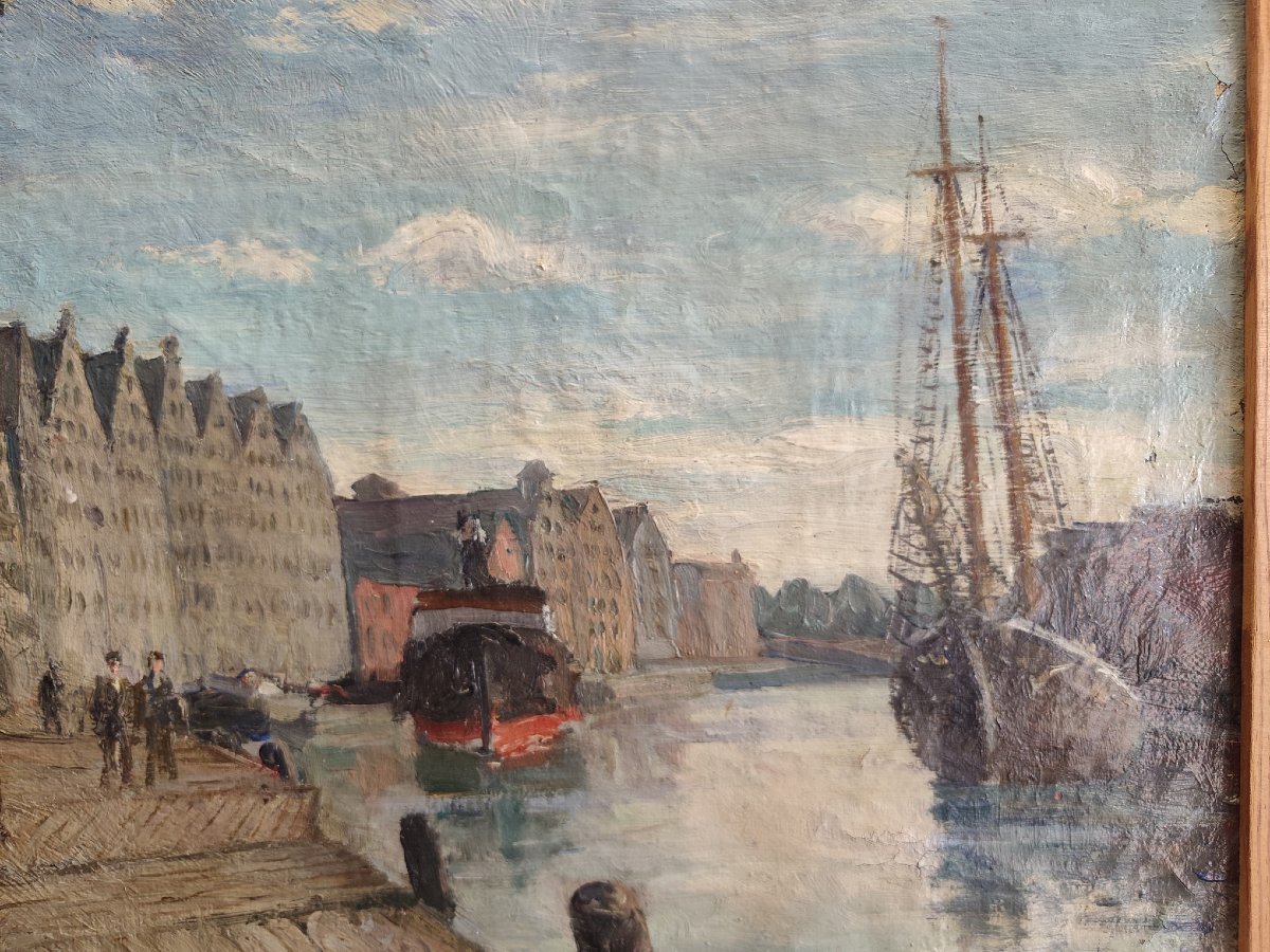 Le Port de Gdansk, Huile de Claude-René Martin-photo-3