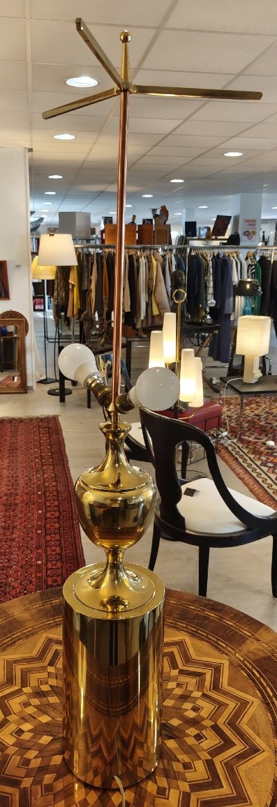 Très grande lampe en laiton et métal, 1970-photo-1