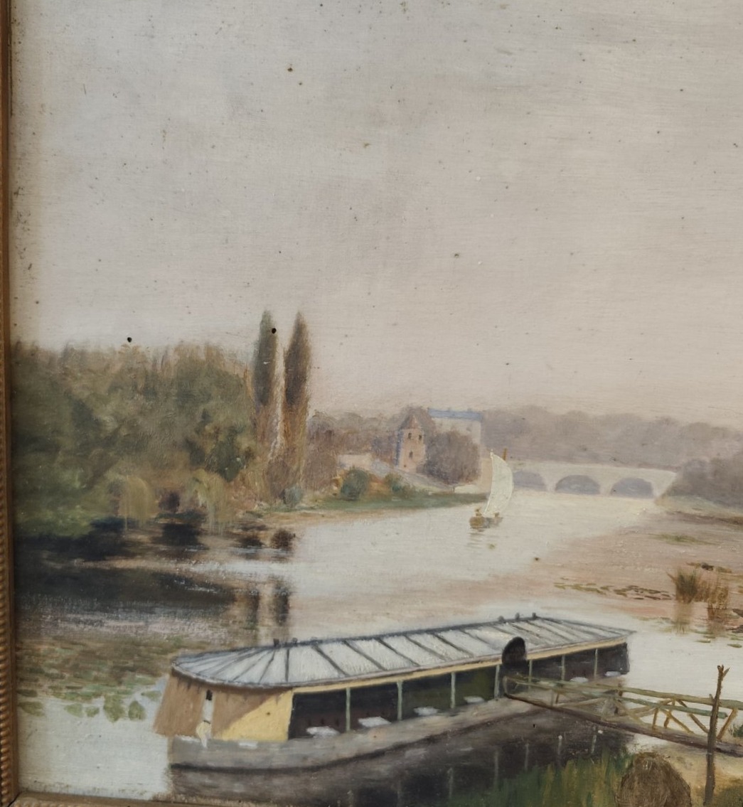 Washing Boat On The Banks Of The Erdre, Oil On Panel-photo-3