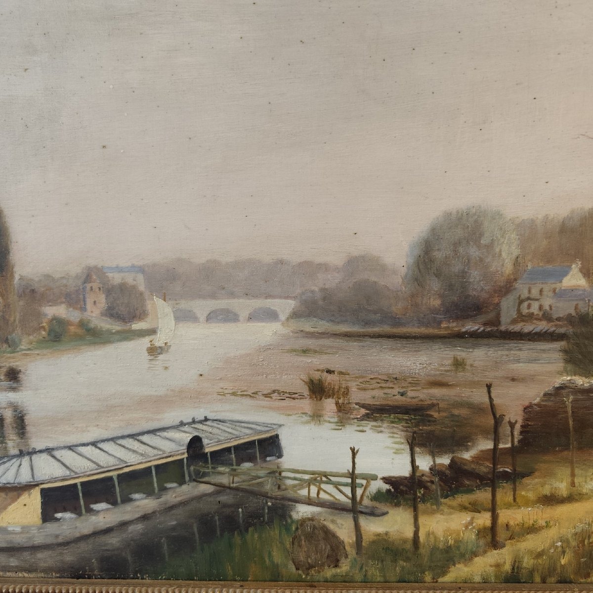 Washing Boat On The Banks Of The Erdre, Oil On Panel-photo-4