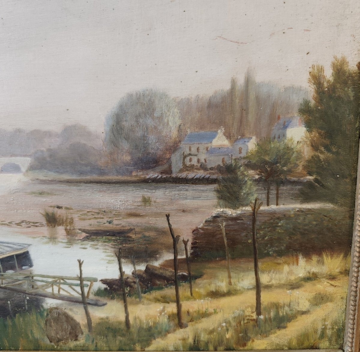 Washing Boat On The Banks Of The Erdre, Oil On Panel-photo-1