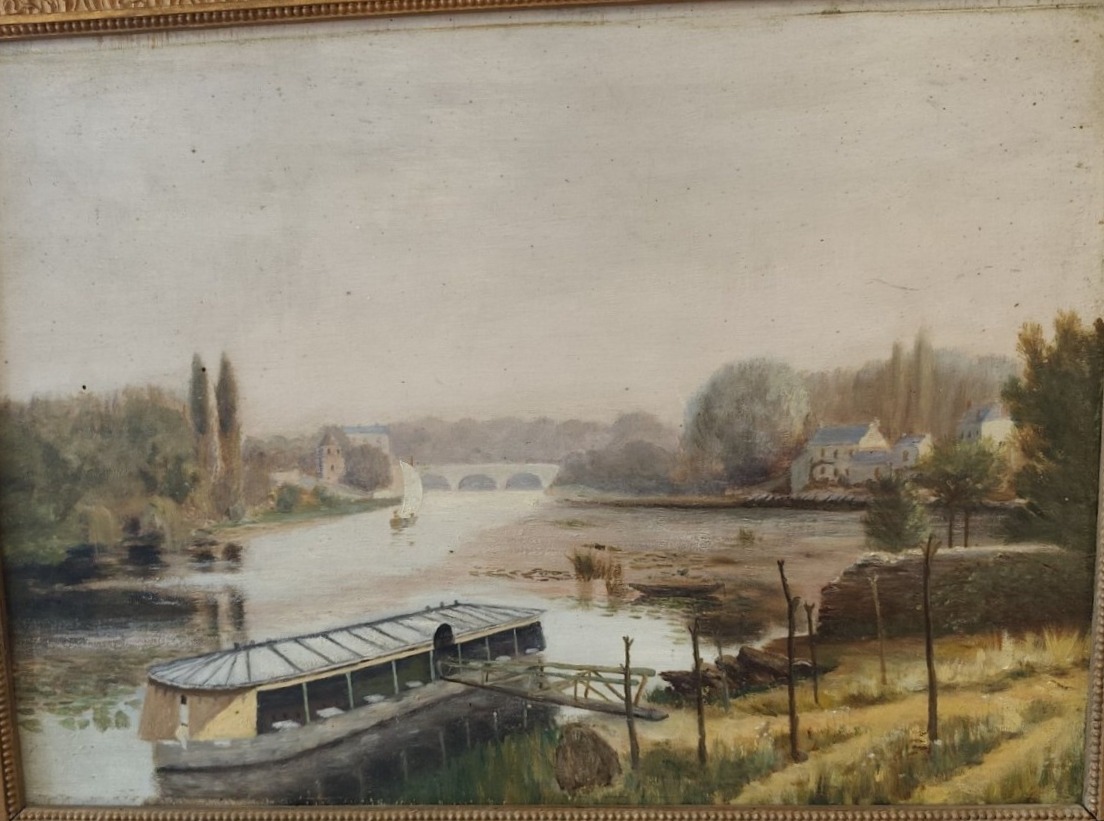 Washing Boat On The Banks Of The Erdre, Oil On Panel