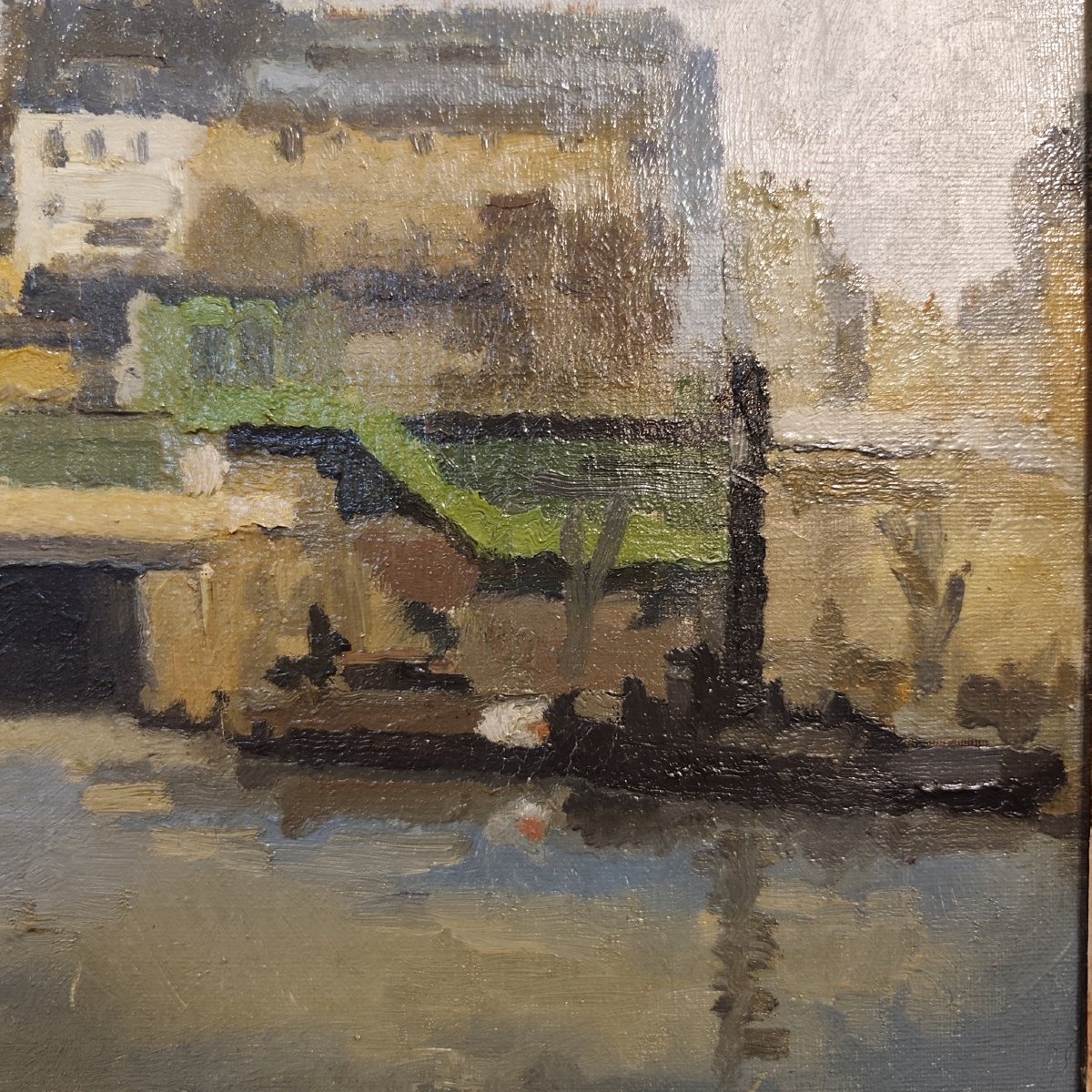 Huile sur toile, Canal Saint-Martin et colonne de Juillet-photo-1