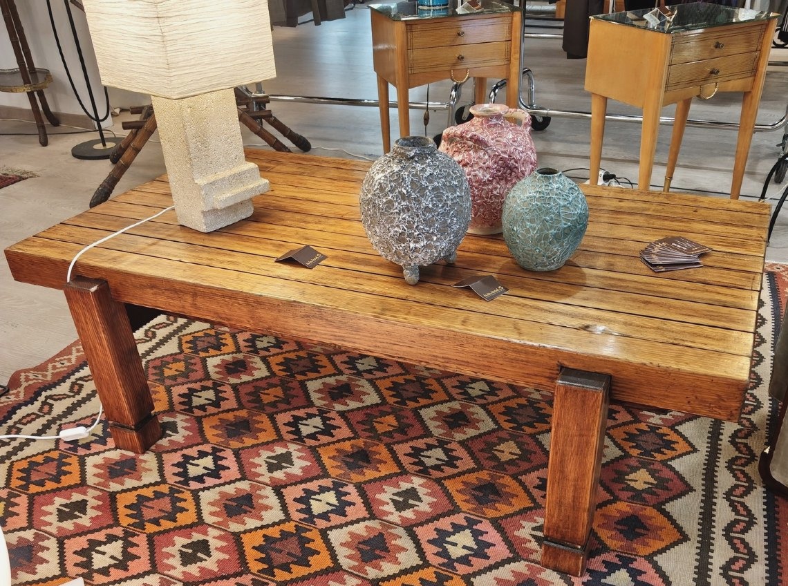 Table basse brutaliste en pin douglas-photo-2