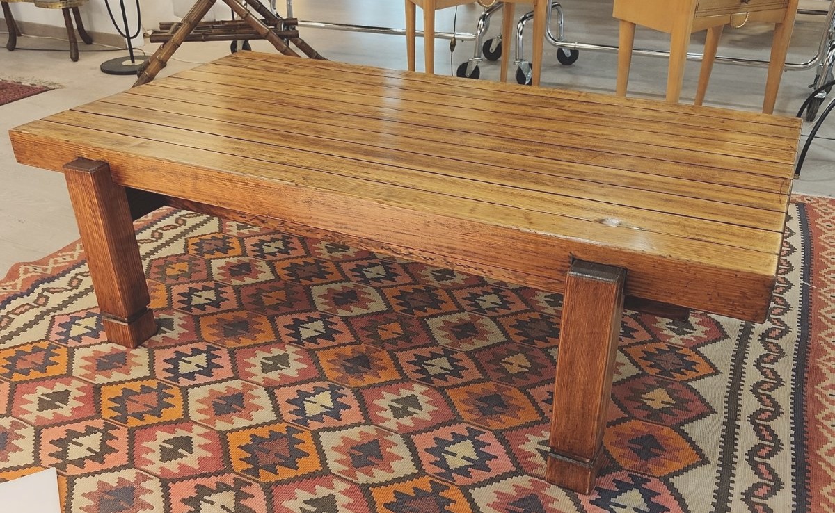 Table basse brutaliste en pin douglas