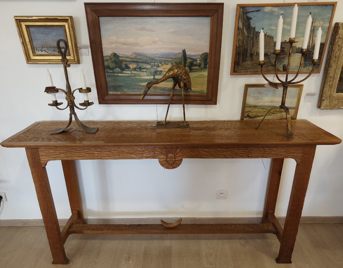 Large Console Table Carved With A Gouge-photo-3