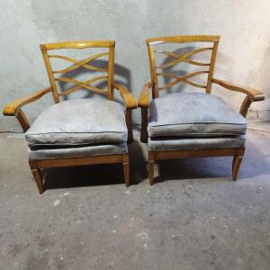 Pair Of Beech Armchairs By Jules Leleu