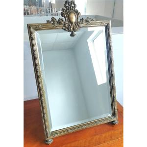 Table Mirror In Bronze And Solid Mahogany, 19th Century