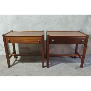 Paire de chevets en noyer massif de Jacques Hauville pour Roche Bobois