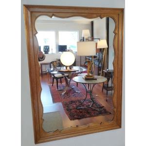 Large Mirror In Whitewashed Light Oak, 1950s
