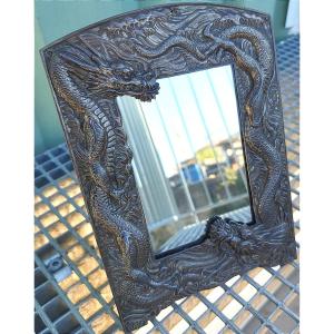 Miroir de table en bronze argenté, fin XIXème