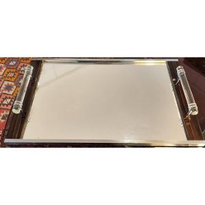 Plateau Art-Déco en ébène de macassar et poignées en verre