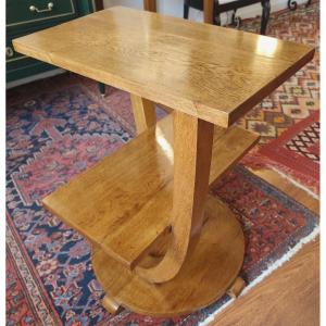 Guéridon Art-Déco asymétrique en chêne blond