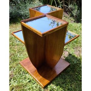 Art Deco Pedestal Table In Blond Mahogany With Mirrors