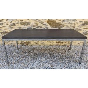 Table basse Florence Knoll acier chromé et plateau ardoise, années 70