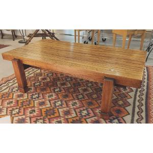 Table basse brutaliste en pin douglas