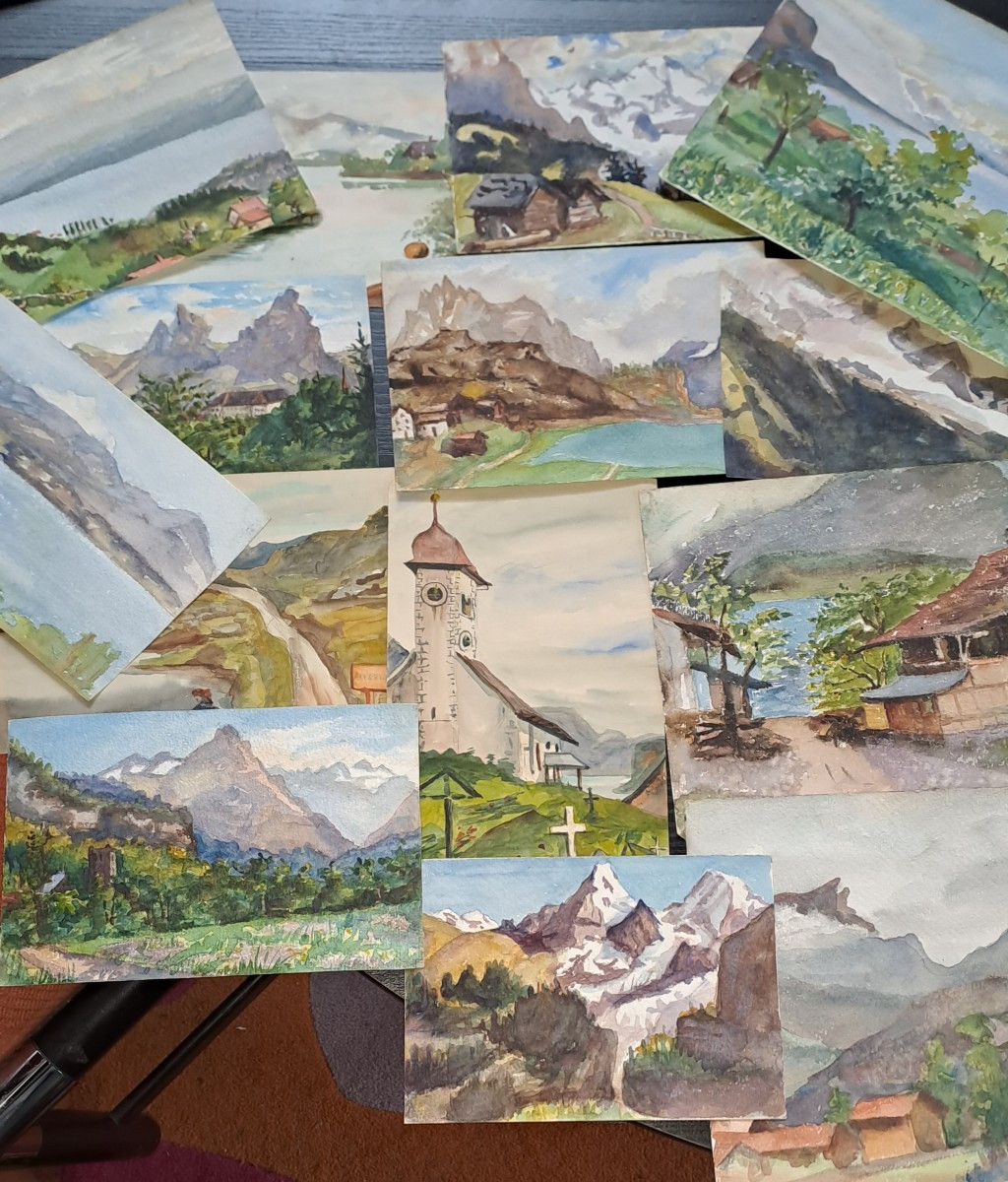 lot de 142 aquarelles paysage de montagne suisse