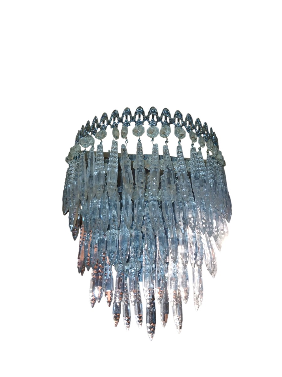 Murano Chandelier With Crystal Pendants And Its Three Wall Sconces-photo-2