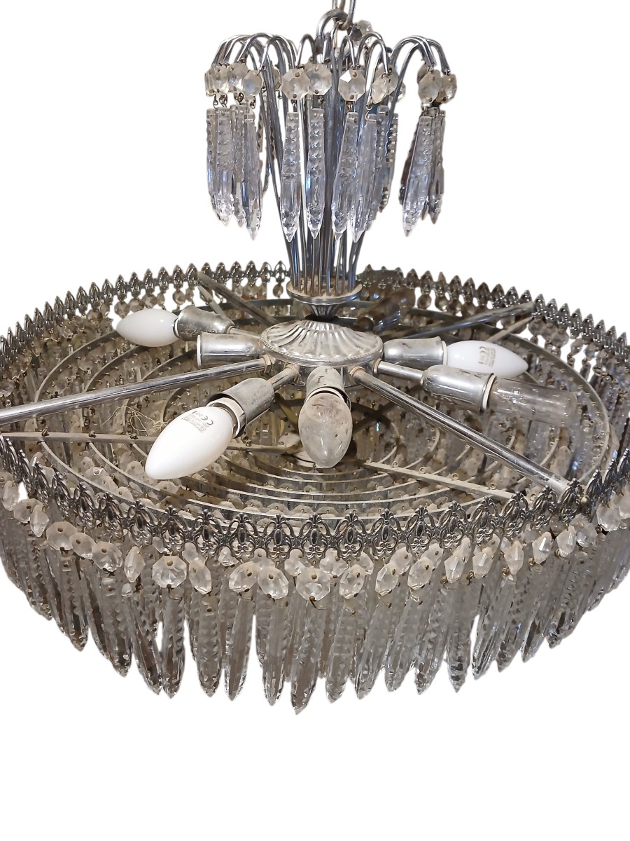 Murano Chandelier With Crystal Pendants And Its Three Wall Sconces-photo-4