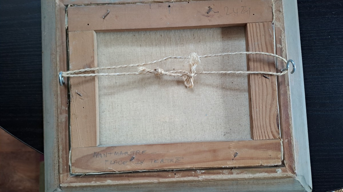 Tableau tableau huile sur toile XXème représentant la place du Tertre à Montmartre.-photo-2