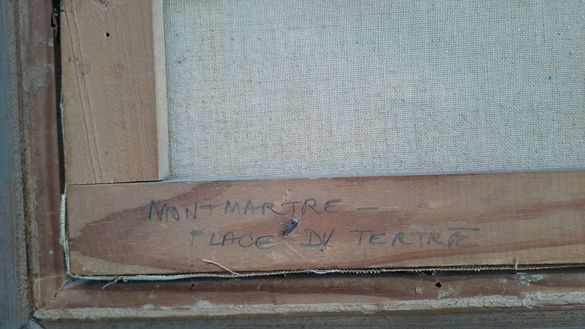 Tableau tableau huile sur toile XXème représentant la place du Tertre à Montmartre.-photo-3