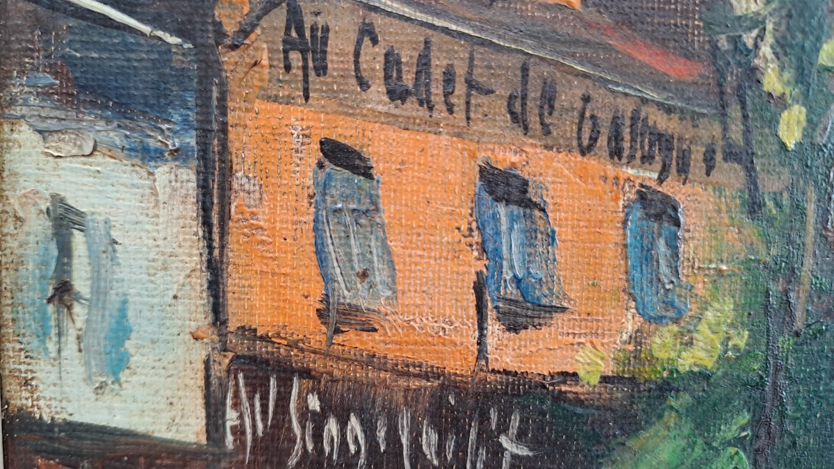 Tableau tableau huile sur toile XXème représentant la place du Tertre à Montmartre.-photo-4