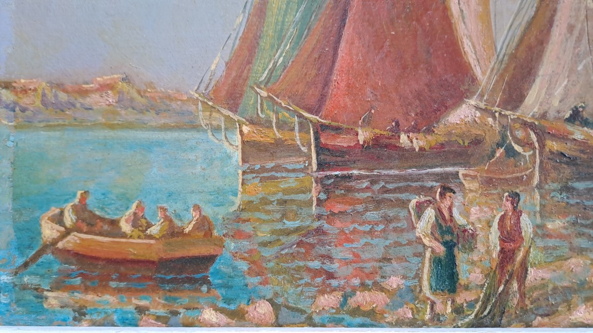 Marine Painting Signed P Hudry, 20th Century.-photo-4