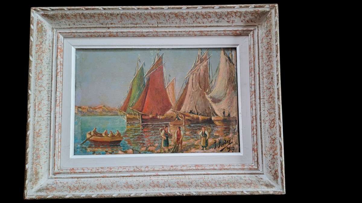 Marine Painting Signed P Hudry, 20th Century.