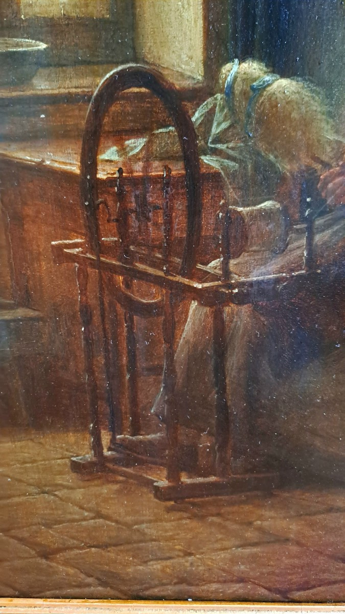 Dutch Chiaroscuro Painting, Oil On Canvas, 19th Century -photo-2