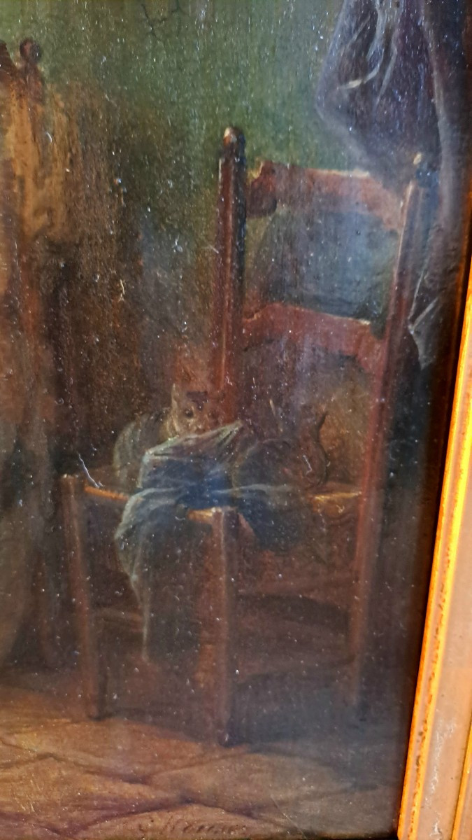 Dutch Chiaroscuro Painting, Oil On Canvas, 19th Century -photo-4