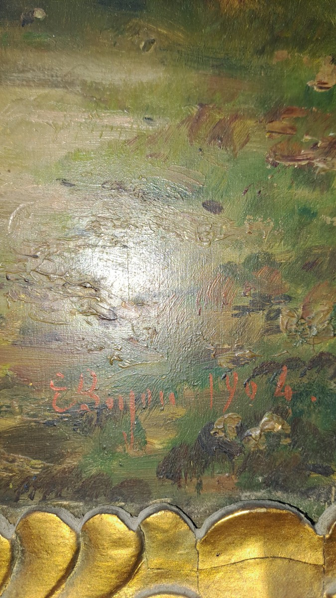 Tableau huile sur bois Emile Bujon XIXème .-photo-3