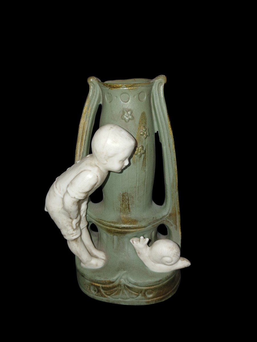 jardinière et petit vase  en biscuit XXème-photo-2