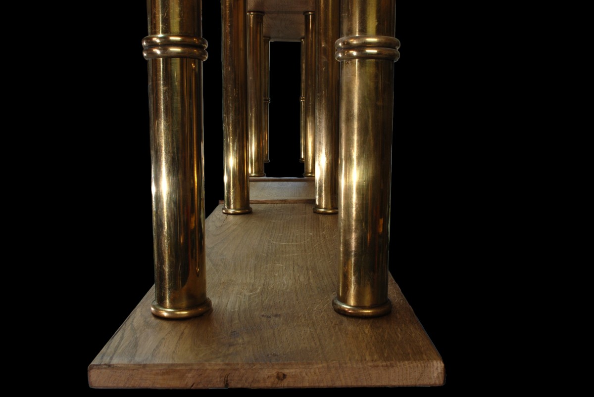 Solid Oak And Brass Bookcase. Two Drawers And One Freestanding Shelf.-photo-4