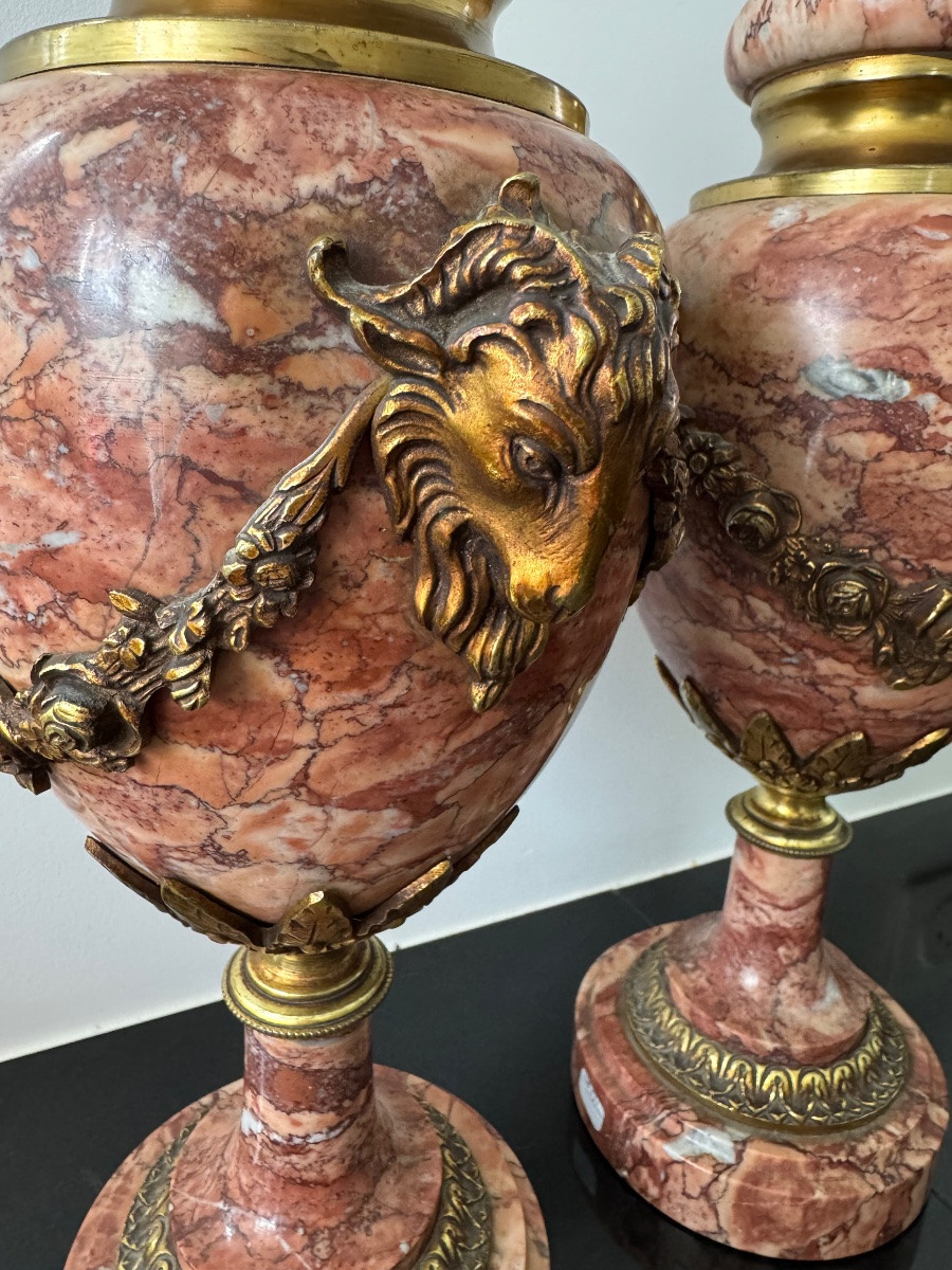 Pair Of Napoleon III Cassolettes, Bronze And Marble, Urn, Rotten Pots-photo-3