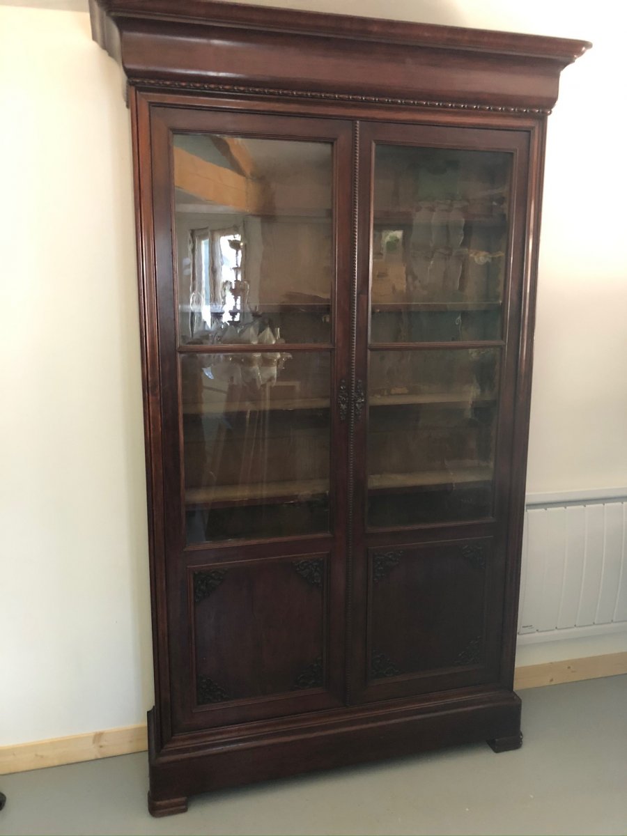 Fine Bibliothèque Louis Philippe Placage Acajou