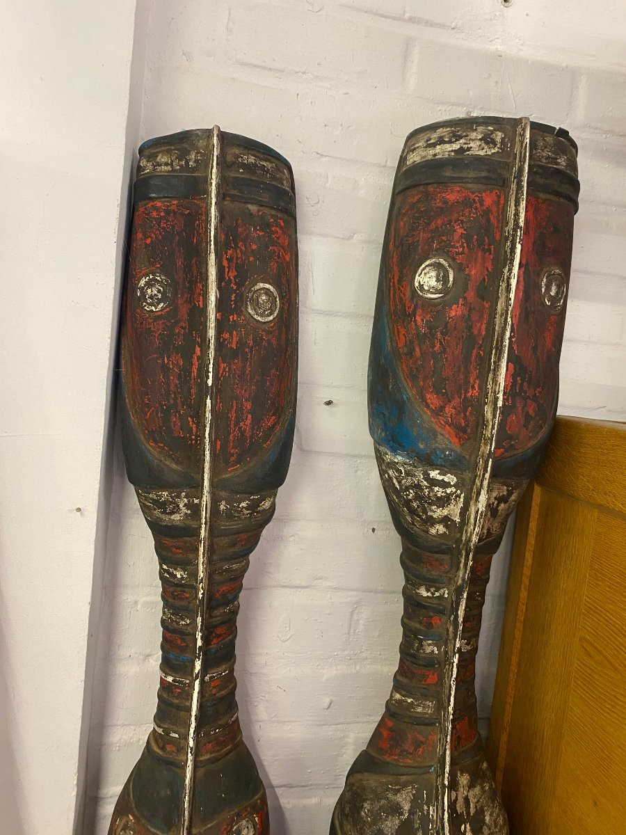 Pair Of Large African Sculptures In Polychromed Wood, 205 Cm High-photo-6