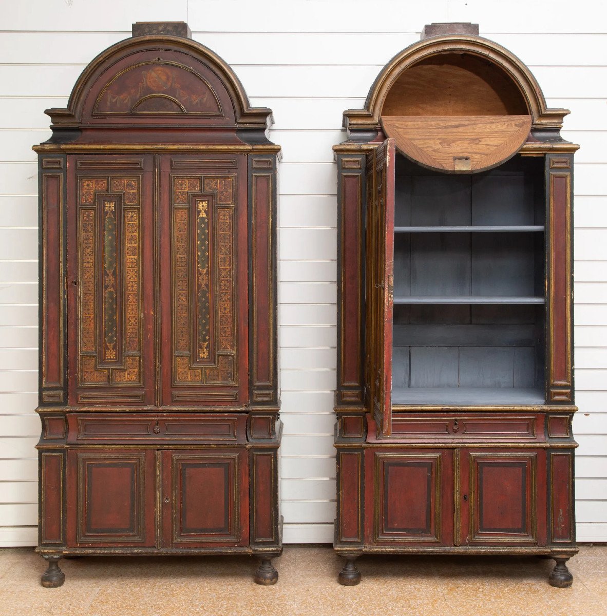Pair Of XIXth Cabinets , Painted And Gilded Wood.-photo-4